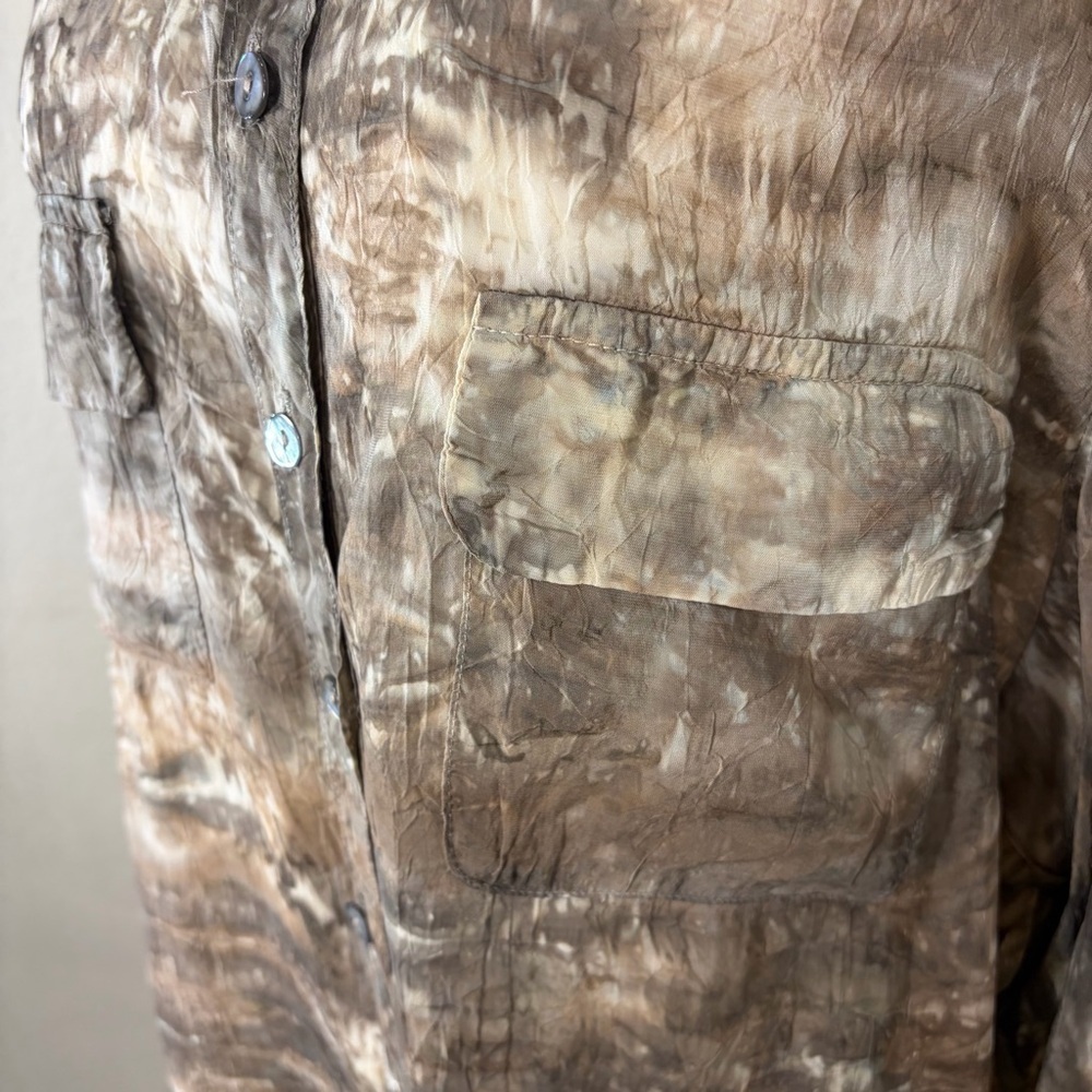 Barbara Lesser Brown Tye Dye Button Down Long Sleeve Blouse Sz XL Boho Whimsical - Picture 3 of 12
